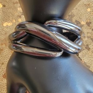 Lia Sophia Polished Chrome Interlocking Cuff Bracelet